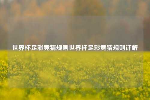 世界杯足彩竞猜规则世界杯足彩竞猜规则详解