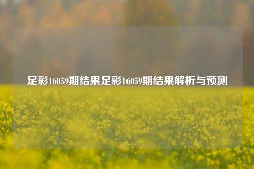 足彩16059期结果足彩16059期结果解析与预测